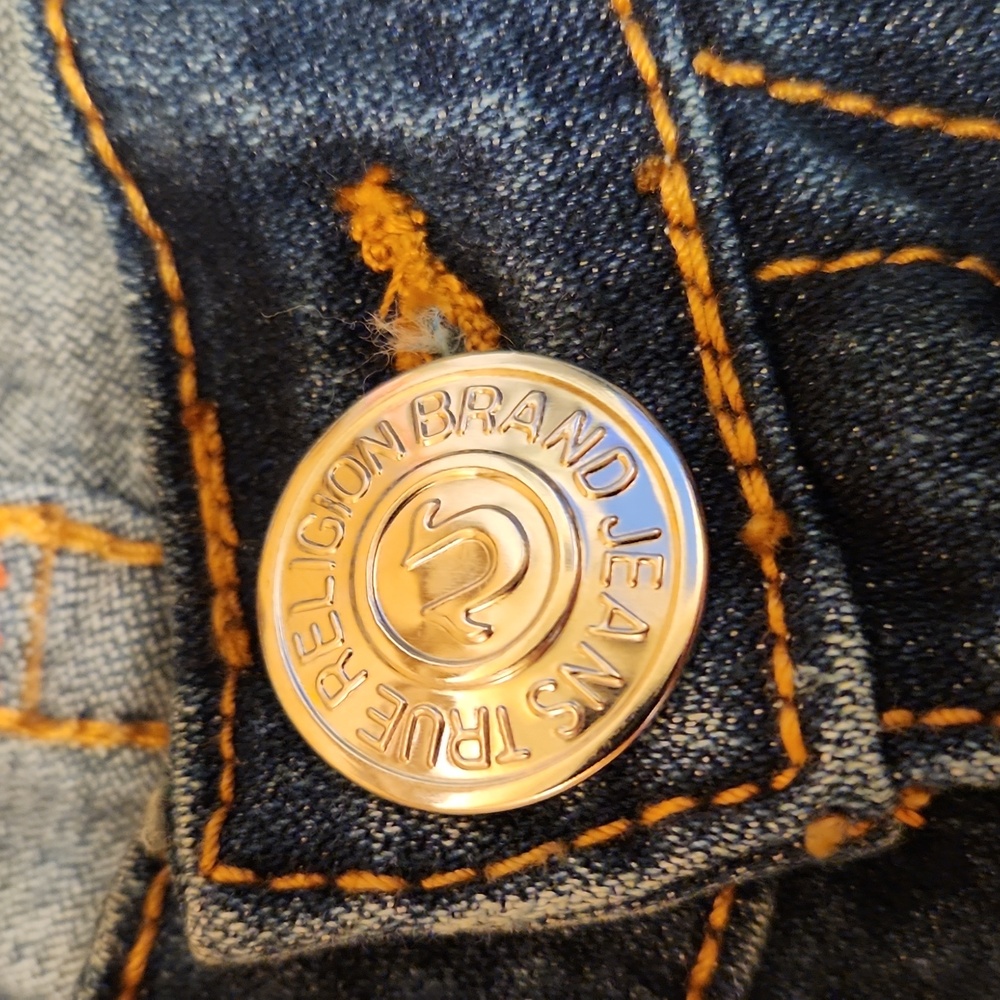 True Religion Dark Blue Distressed Billy Super T Slim Straight Leg Jeans BNWT - Picture 7 of 10